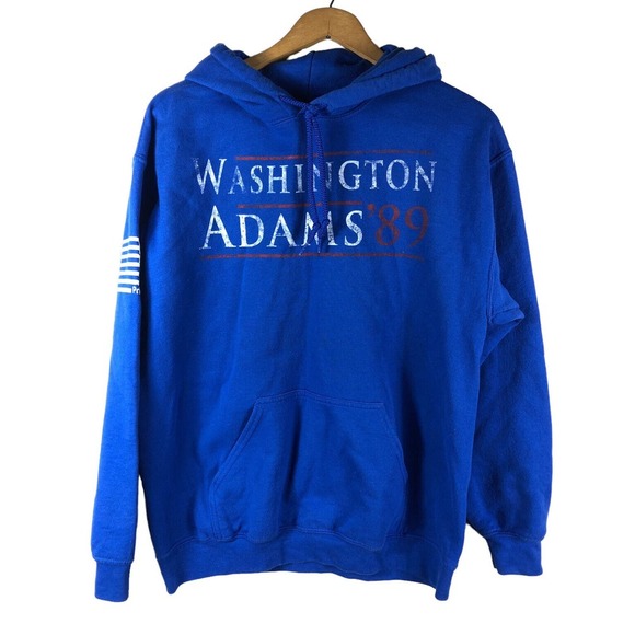 Washington Adams '89 Sweatshirt Hoodie Medium President Campaign Look Blue - Picture 1 of 6